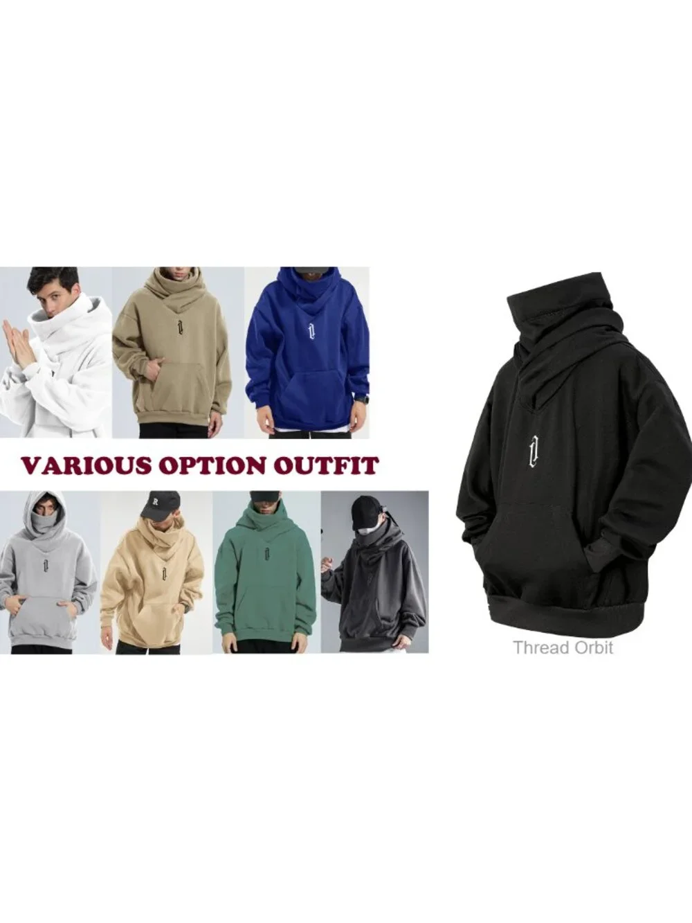 Men's Fleece Hoodie Cowl Neck Sweatshirt with Embroidery Kangaroo Pocket